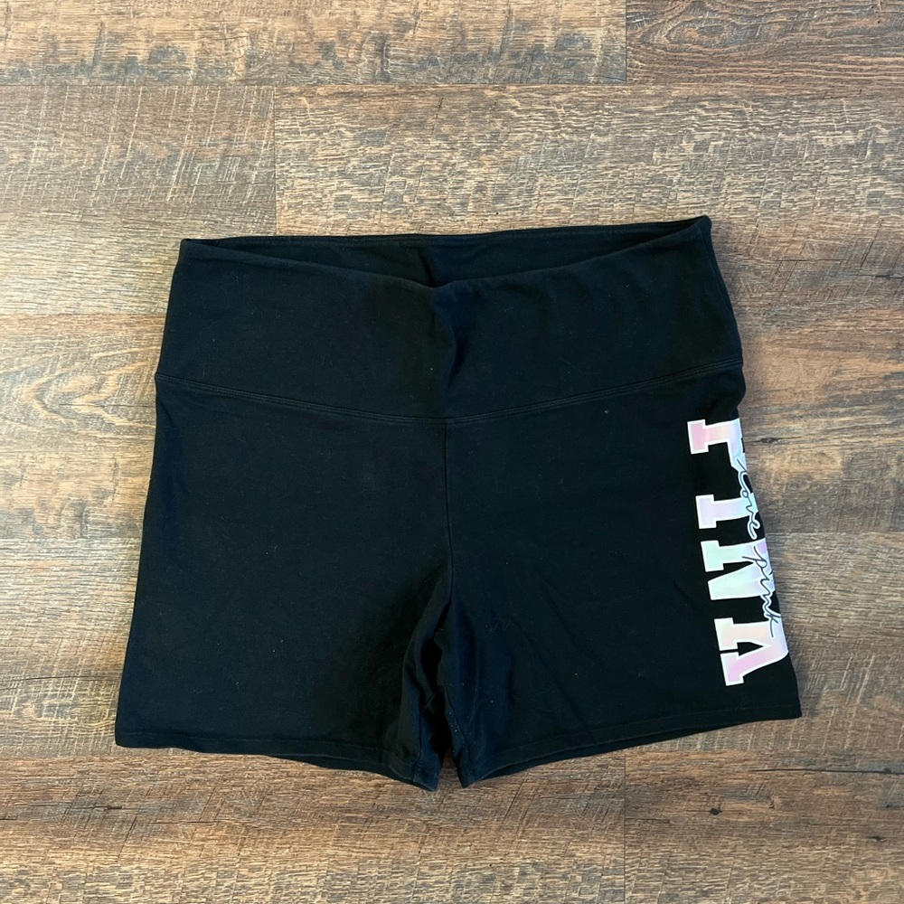 PINK Victoria's Secret Black Bike Shorts with Pink Lettering